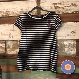 SOLD Striped Floral Embroidered Tee